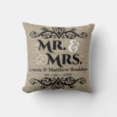 Coussin Rustic Burlap Regardez M. et Mme la Mariage (Recto)