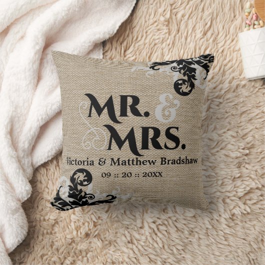 Coussin Rustic Burlap Regardez M. et Mme la Mariage (Couverture)