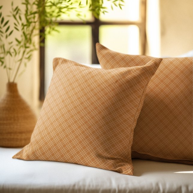 Coussin Rustic Checkered Pattern Orange Plaid for Autumn  (Créateur téléchargé)