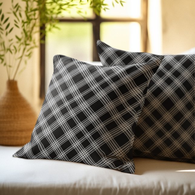 Coussin Rustic Checkered Pattern Plaid Fabric Color Black (Créateur téléchargé)