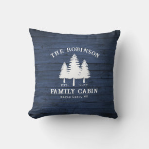 Coussin Rustic Country Family Cabine Arbres Blue Wood Impr