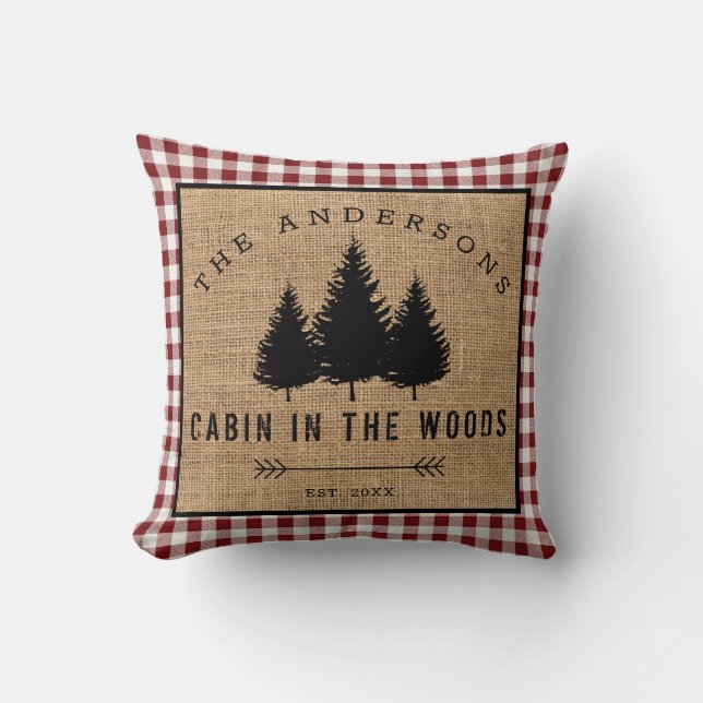 Coussin Rustic Country Family Nom Cabin dans les Woods (Recto)