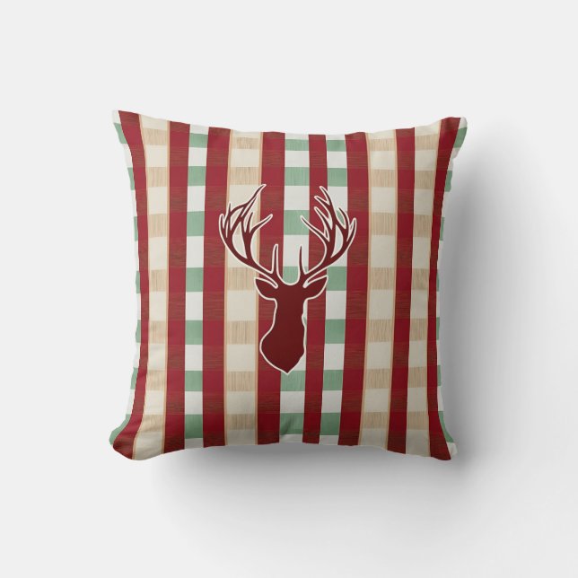 Coussin Rustic Deer Plaid Motif de Noël (Recto)