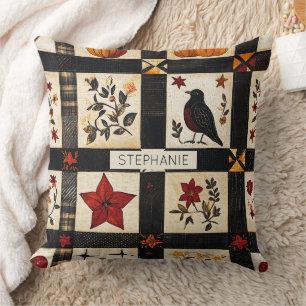 Coussin Rustic Fall Quilt Motif   Patchwork agricole