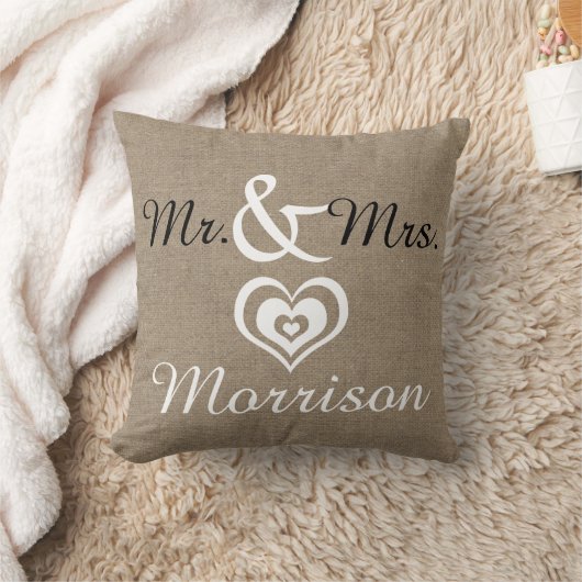Coussin Rustic Farmhouse Faux Burlap Mariage Date (Couverture)