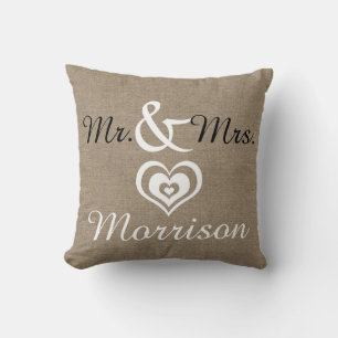 Coussin Rustic Farmhouse Faux Burlap Mariage Date