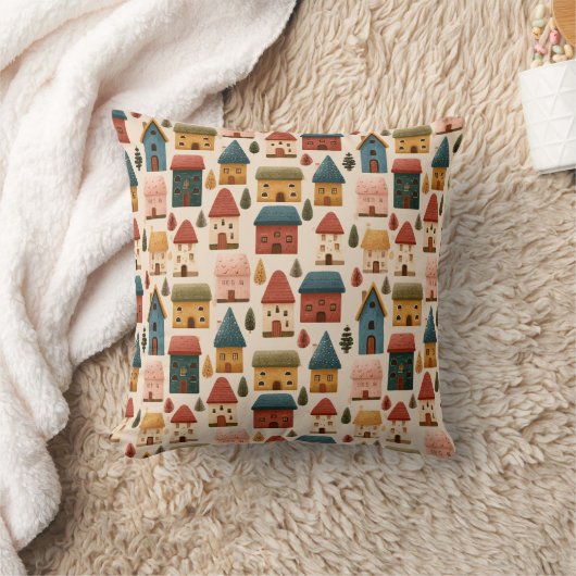 Coussin Rustic Festive Christmas Houses Seamless Pattern (Couverture)