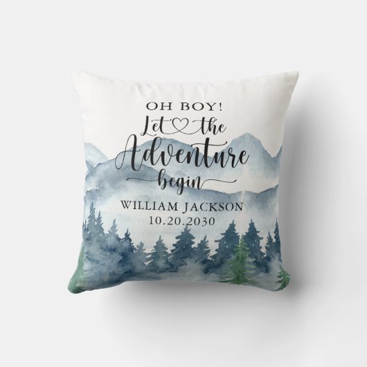 Coussin Rustic Forest Adventure Mountains Boy Nursery (Verso)