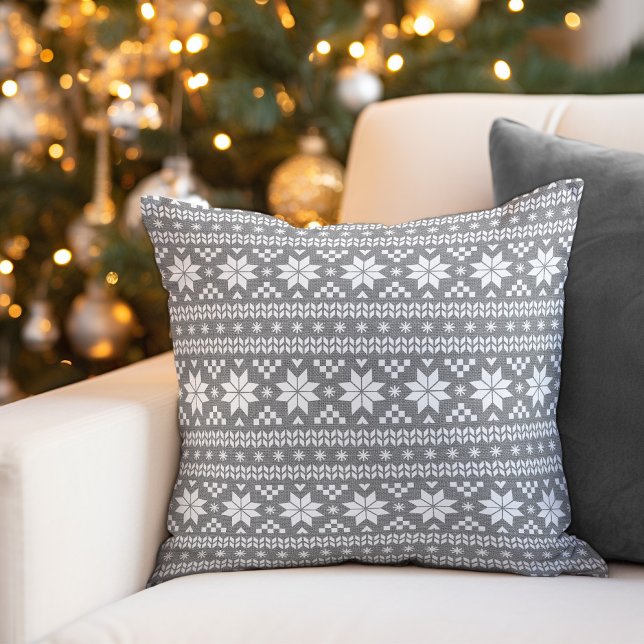 Coussin Rustic Grey Fair Isle Holiday Jeu d'oreiller (Créateur téléchargé)