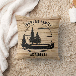 Coussin Rustic Lake House Nom de famille personnalisé
