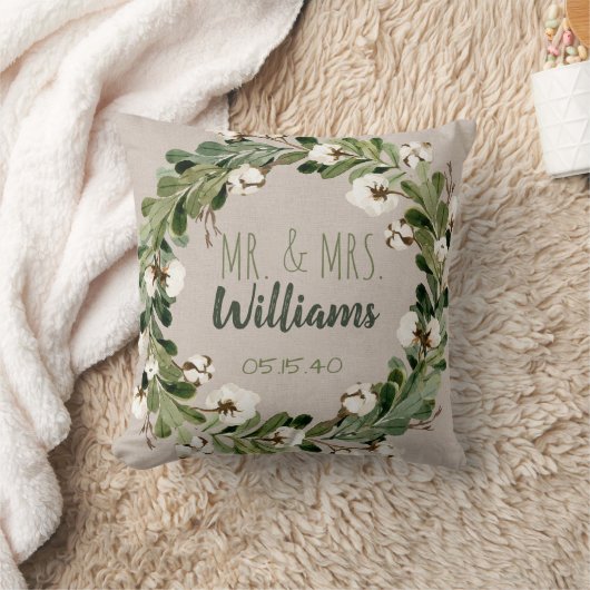 Coussin Rustic Linen Wreath Mr & Mrs Mariage Keepsaké (Couverture)