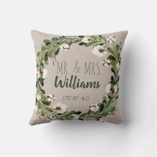 Coussin Rustic Linen Wreath Mr & Mrs Mariage Keepsaké (Verso)