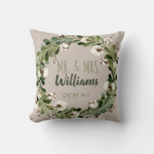Coussin Rustic Linen Wreath Mr & Mrs Mariage Keepsaké (Recto)