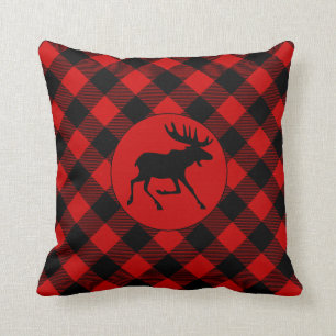 Coussin Rustic Lodge Moose and Buffalo Plaid Motif