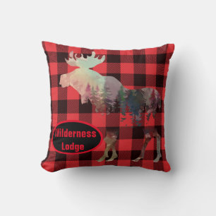 Coussin Rustic Moose Red Buffalo Plaid Ajouter le nom Cabi