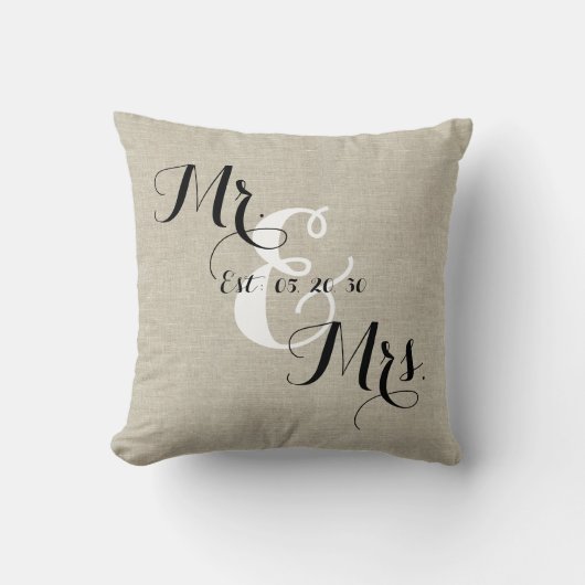 Coussin Rustic Mr et Mme Linen Mariage personnalisé (Recto)