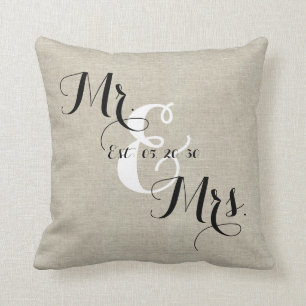Coussin Rustic Mr et Mme Linen Mariage personnalisé