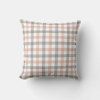 Coussin Rustic Orange, White & Black Plaid Throw Pillow