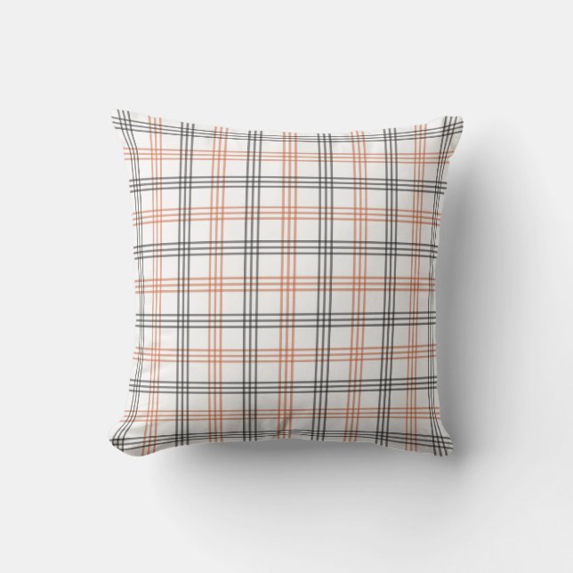 Coussin Rustic Orange, White & Black Plaid Throw Pillow (Recto)