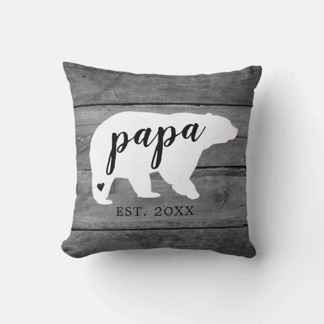 Coussin Rustic Papa Ours Coeur Naissance Photo Keepsaké (Recto)