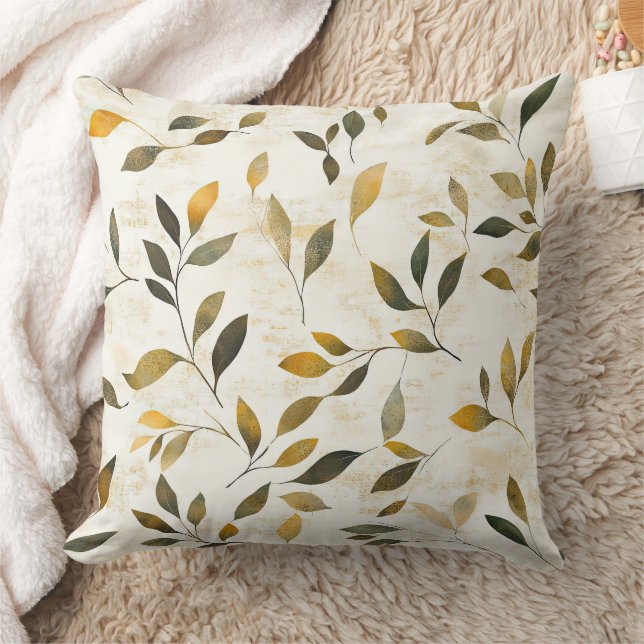 Coussin Rustic Pressed Leaves Pattern – Autumn Botanical 6 (Couverture)