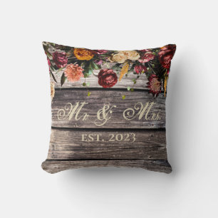 Coussin Rustic Wood Floral Mr & Mrs Mariage Keepsaké