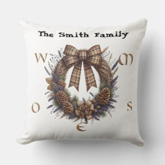 Coussin Rustic Wreath Monogram Cozy Throw pillow