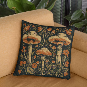 Coussin Rustique Art Nouveau Champignons Floral Botanique