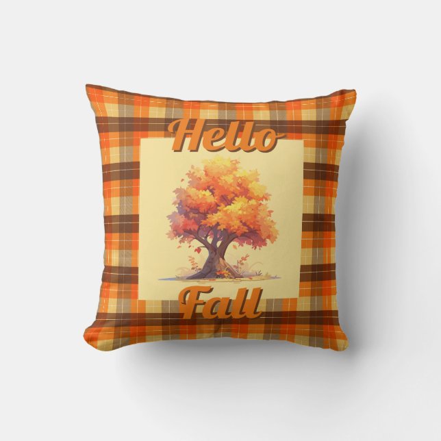 Coussin Rustique Automne Arbre Plaid Ferme Décor Maison (Recto)