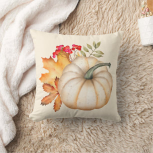 Coussin Rustique Automne Citrouille et Feuille