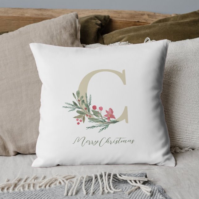 Coussin Rustique Berry Branch Noël initial (Créateur téléchargé)
