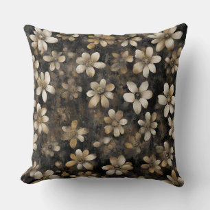Coussin Rustique Black Gold Blanc Floral Impression