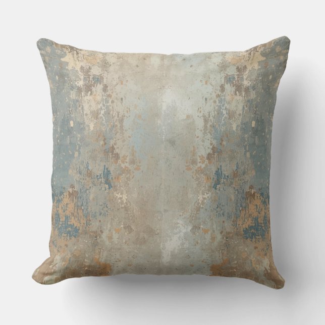 Coussin Rustique Bleu Poussiéreux Brun Clair Abstrait Ferm (Recto)