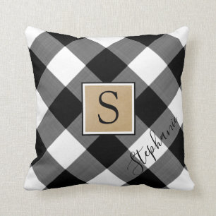 Coussin Rustique Buffalo Check Plaid Monogramme Nom du scr