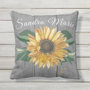 Coussin Rustique Chic Jaune Doré Tournesol Gris Bois