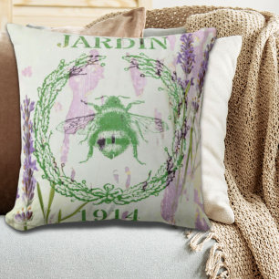 Coussin rustique chic pays lavande vintage abeille
