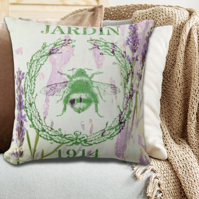 Coussin rustique chic pays lavande vintage abeille (rustic chic french country lavender vintage bee throw pillow)
