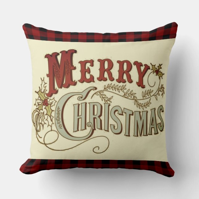 Coussin Rustique classique et traditionnel Joyeux Noël (Recto)