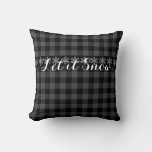 Coussin Rustique gris noir plaid - laissez-le neiger