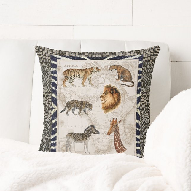 Coussin Rustique moderne Vintage africaine Lion Tiger Gira (Créateur téléchargé)