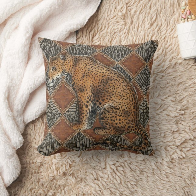 Coussin Rustique moderne Vintage léopard Wild Animaux afri (Couverture)