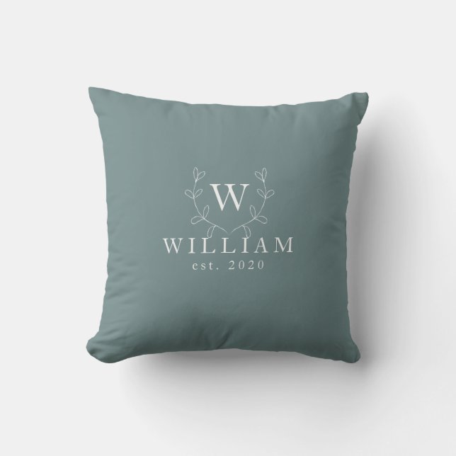 Coussin Rustique monogramme bleu doux personnalisé initial (Recto)