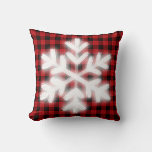 Coussin Rustique Noël design rouge buffle plaid