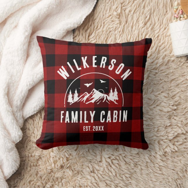 Coussin Rustique Nom de famille Cabine chalet Red Buffalo  (Couverture)