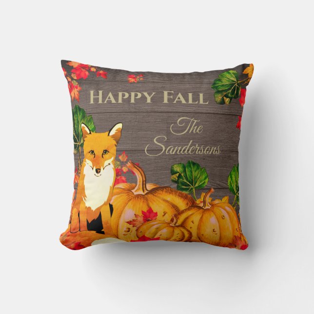 Coussin Rustique Orange Fox Citrouille Automne Feuilles d' (Recto)