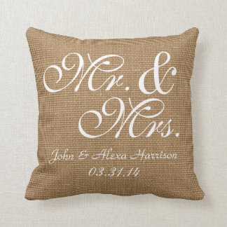 Coussin rustique personnalisé de mariage de Toile
