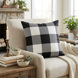 Coussin Rustique plaid de buffle noir et blanc de la ferme