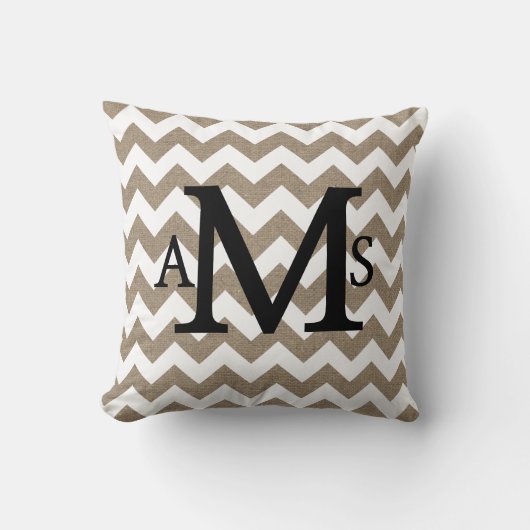 Coussin Rustique Shabby Chic Faux Burlap Chevrons blancs (Recto)