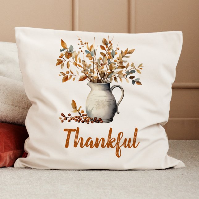 Coussin Rustique Thanksgiving Fall Grâces (Rustic Thanksgiving Fall Thankful Throw Pillow)