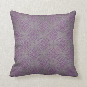 Coussin Rustique violet et gris acier Damas